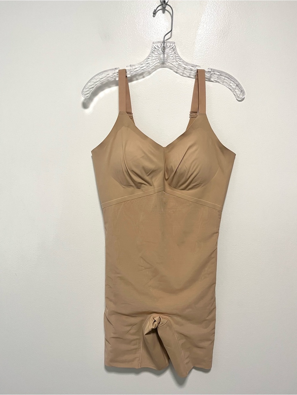 Honeylove Mid Thigh Shaping Bodysuit Built In Padded Bra Convertible Beige L